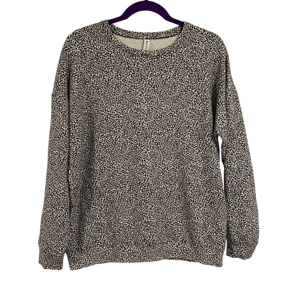 Athleta Balance Pullover Micro‎ Cheetah Black / Seasalt Sweatshirt Size M